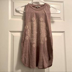 Mauve Aztec/mandala print cutoff tank